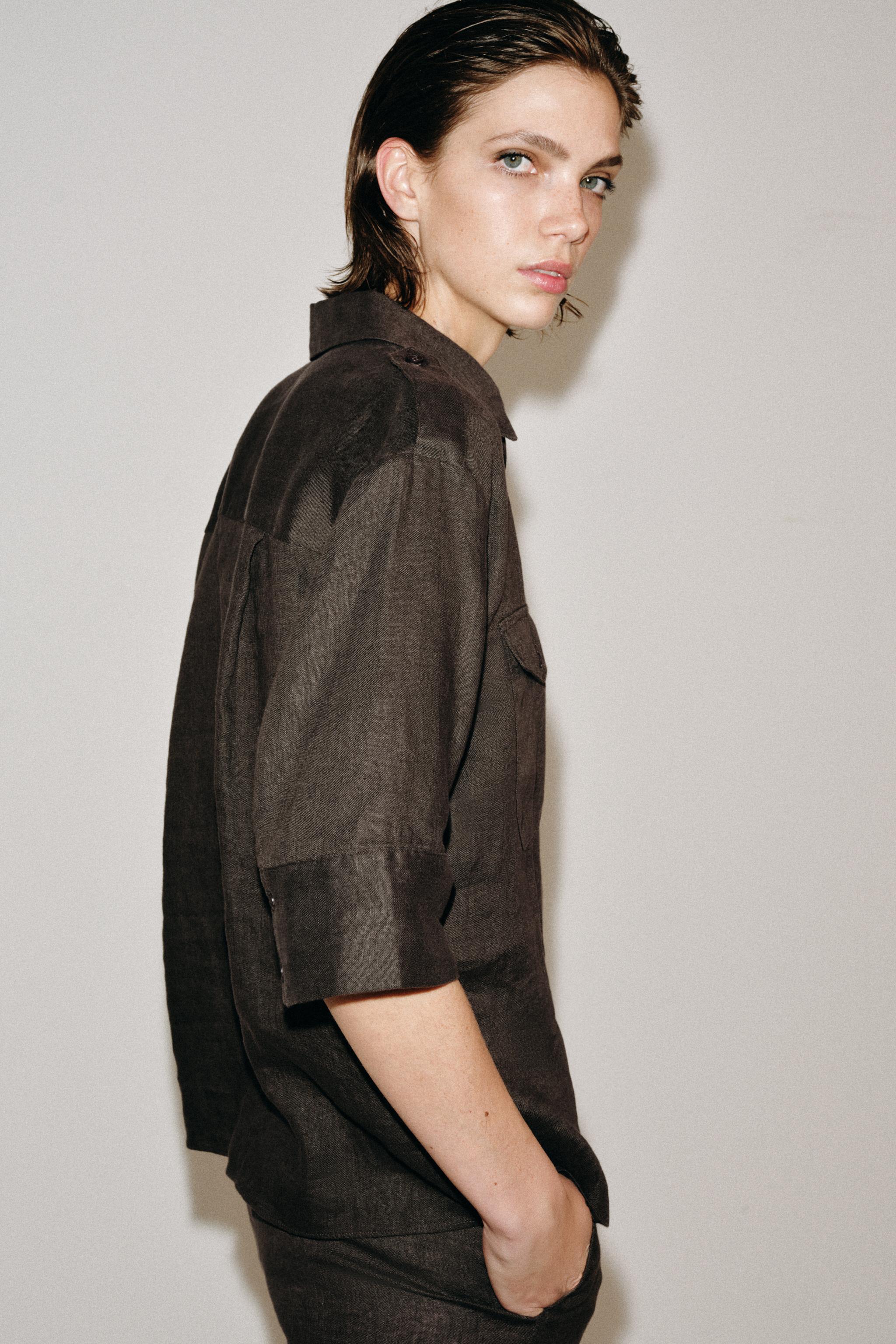 ZW COLLECTION LINEN POCKET SHIRT